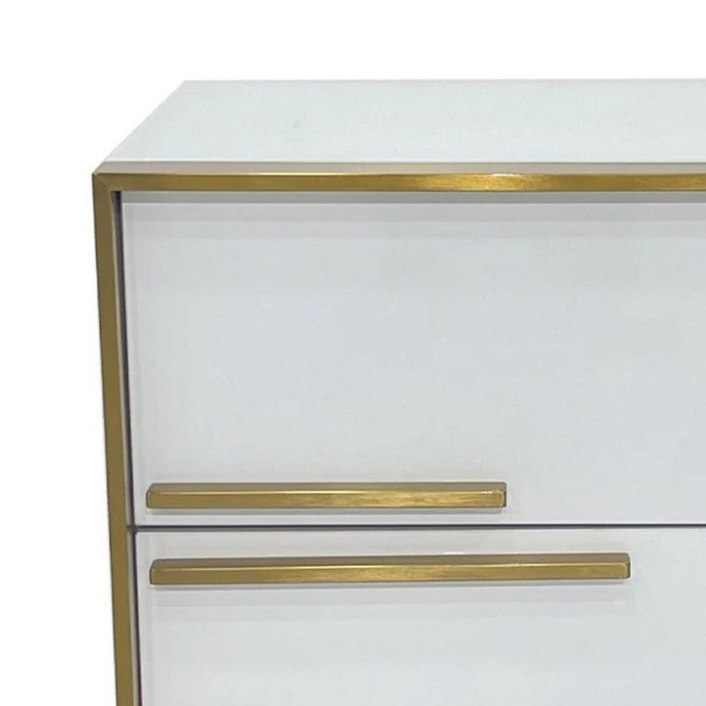 Benjara Boko Nightstand, 2 Drawers w Modern Gold Metal Handles, 20 Inch White