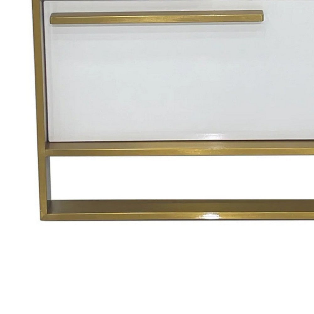 Benjara Boko Nightstand, 2 Drawers w Modern Gold Metal Handles, 20 Inch White