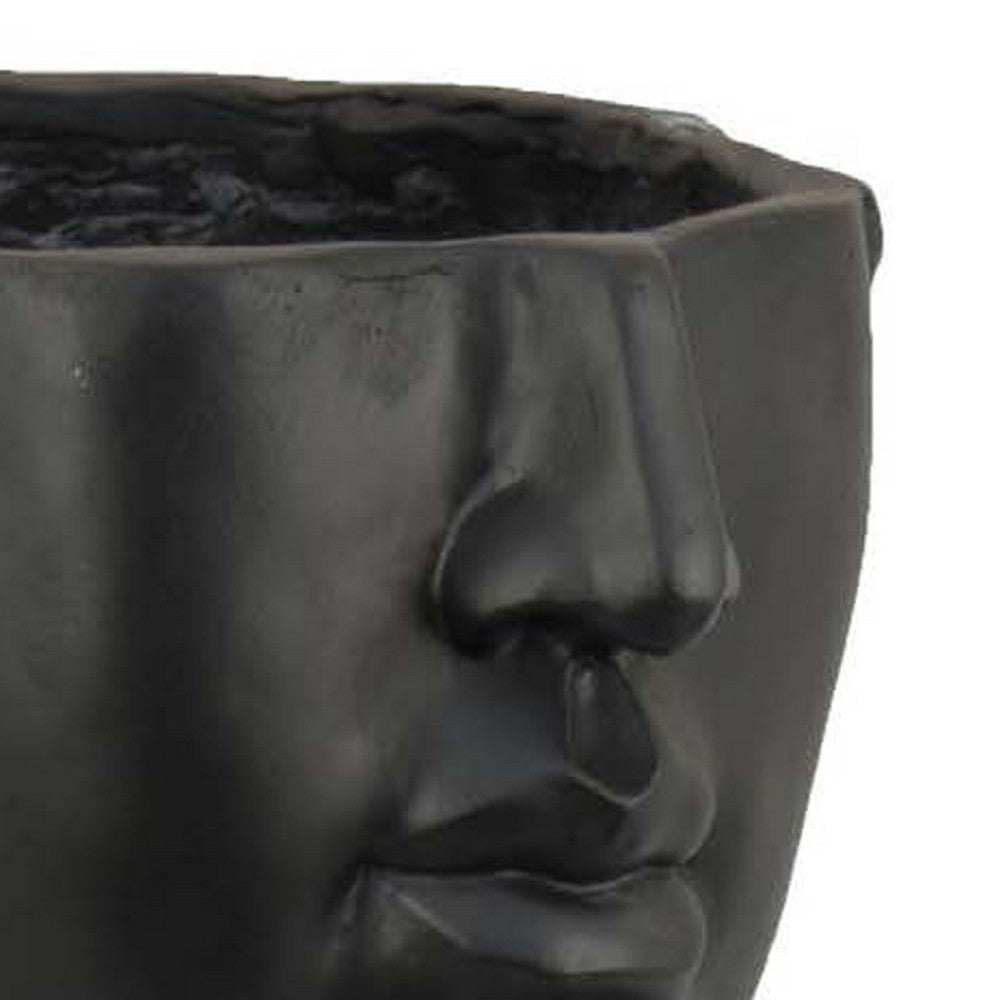 Benjara Kylz Decor Head Garden Planter, 23 Inch, Wide Open Top, Black Resin