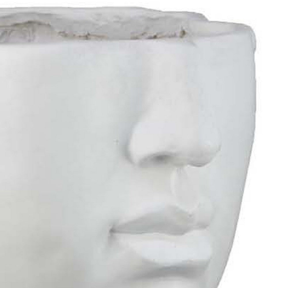 Benjara Kylz Decor Head Garden Planter, 23 Inch, Wide Open Top, White Resin