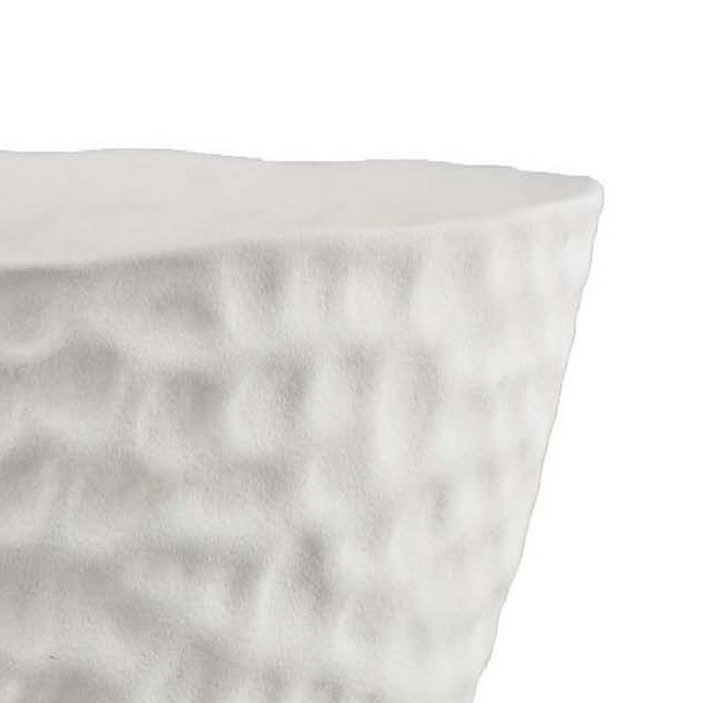 Benjara Decorative Bowl Shaped Planter, Hammered White Ceramic 12 Inch