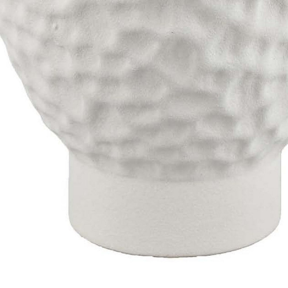 Benjara Decorative Bowl Shaped Planter, Hammered White Ceramic 12 Inch