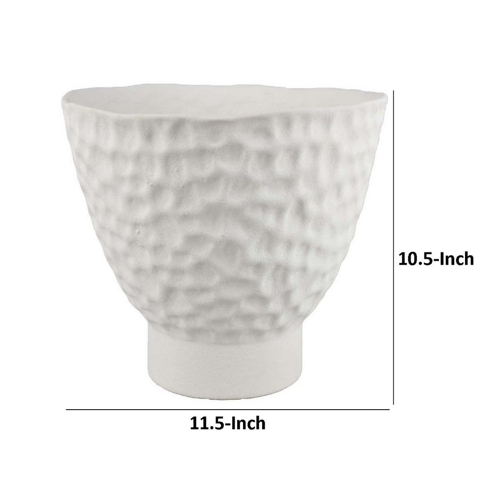 Benjara Decorative Bowl Shaped Planter, Hammered White Ceramic 12 Inch
