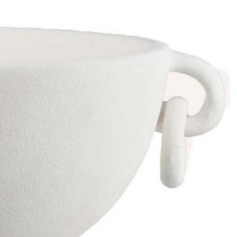 Benjara Decorative Bowl Planter, 2 Round Handles, Modern White Ceramic 14 Inch