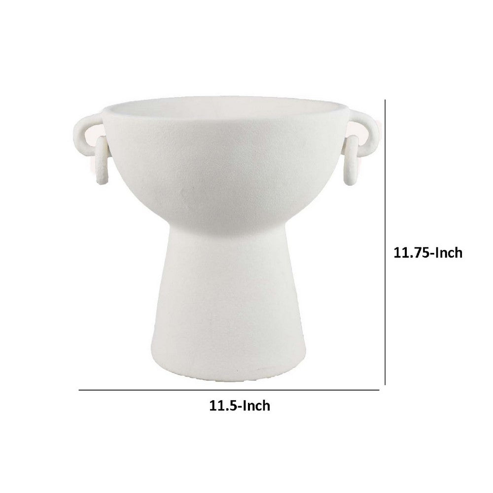 Benjara Decorative Bowl Planter, 2 Round Handles, Modern White Ceramic 14 Inch