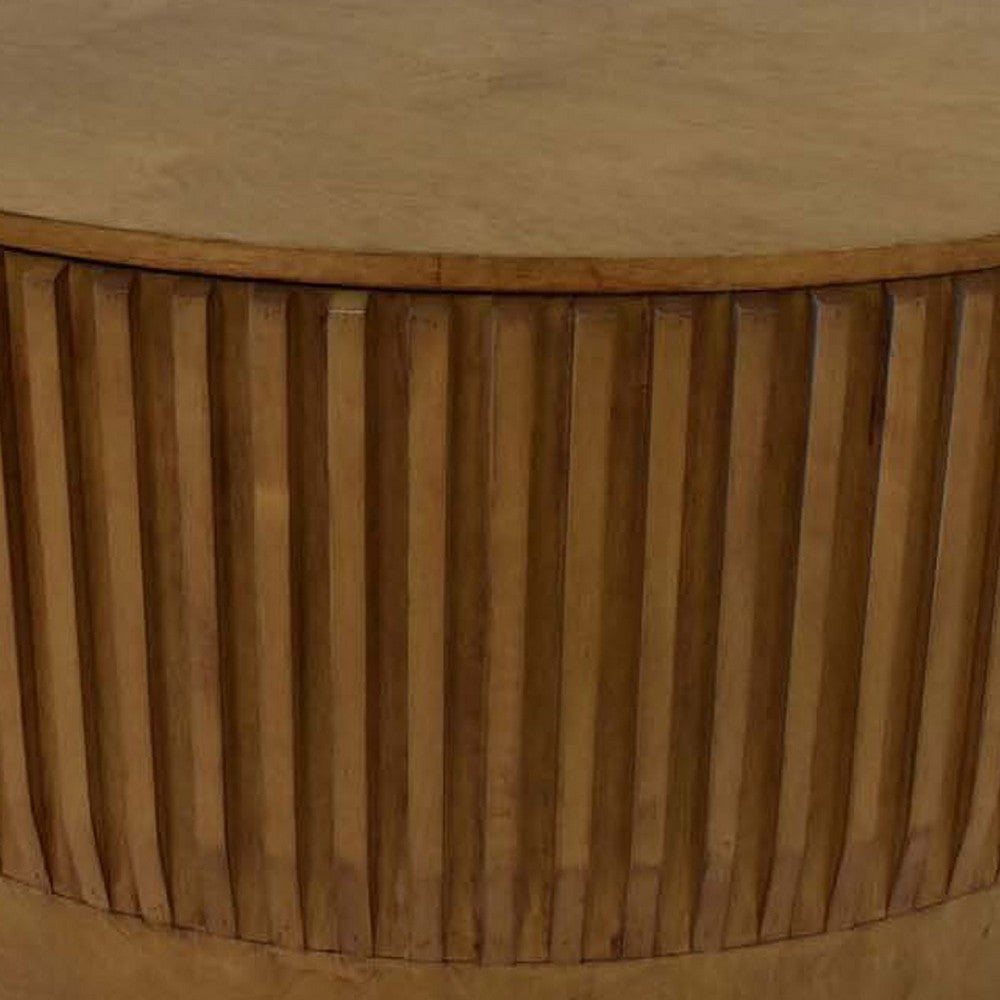 Benjara Modern Storage Coffee Table, 31 Inch Round Lift Top, Dark Brown Wood
