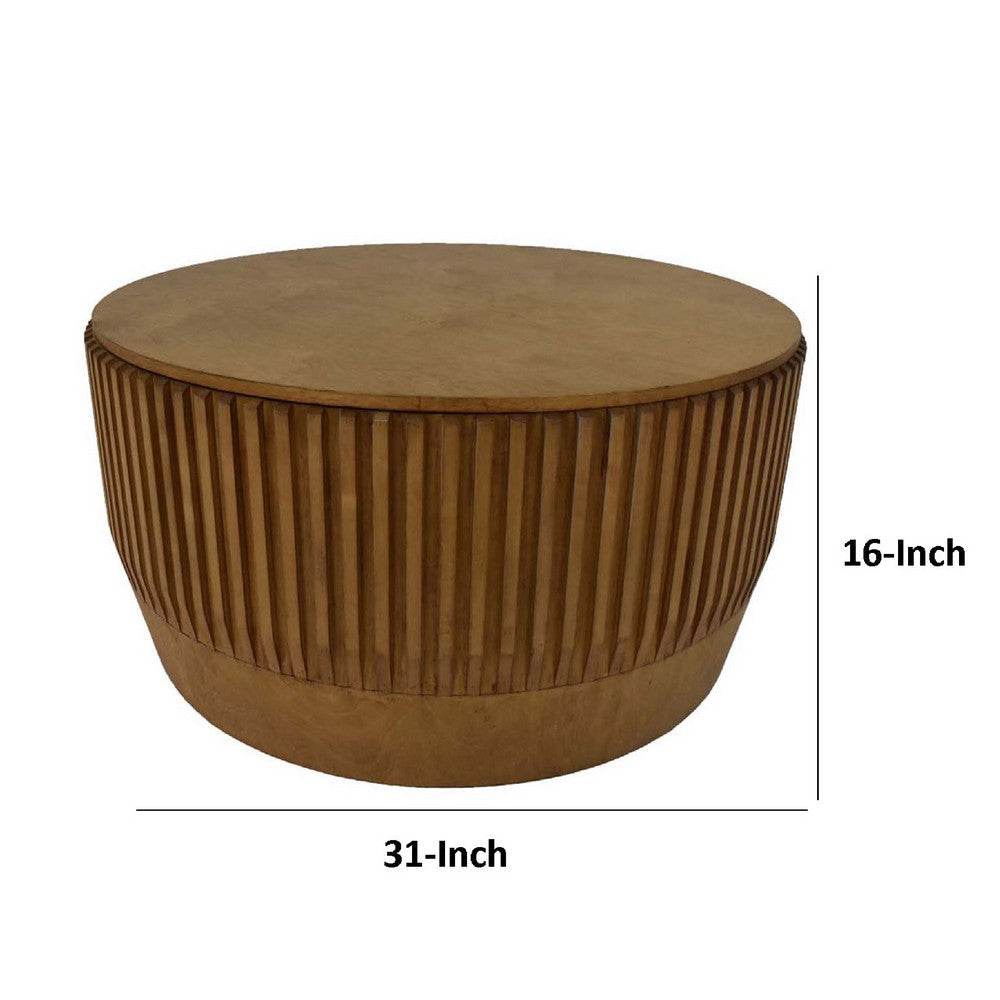 Benjara Modern Storage Coffee Table, 31 Inch Round Lift Top, Dark Brown Wood
