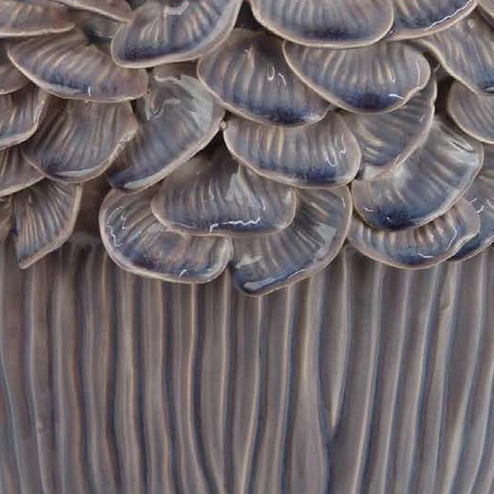 Benjara Decorative Planter, 13 Inch Ribbed Seashell Design, Purple Ceramic