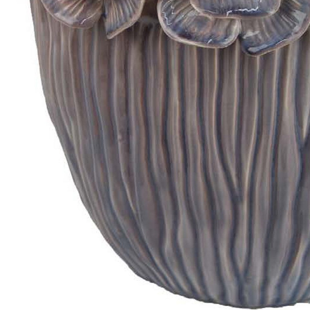 Benjara Decorative Planter, 13 Inch Ribbed Seashell Design, Purple Ceramic