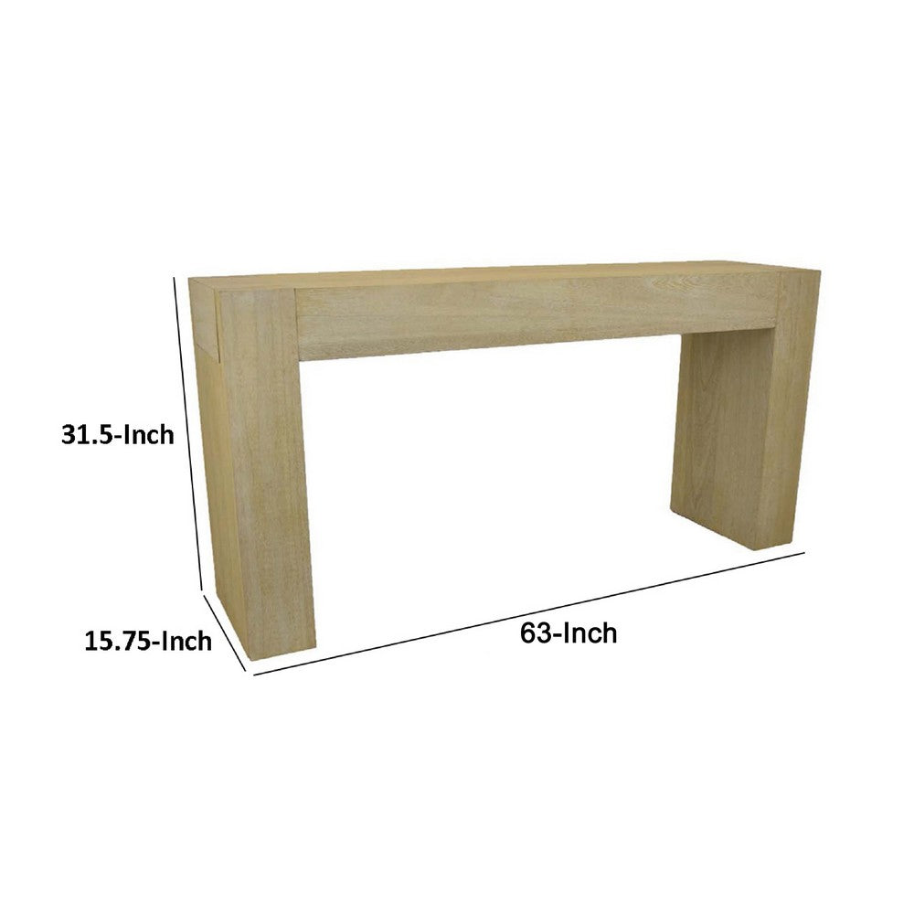 Benjara Console Table, Tall C Shaped Design, 63 Inch Light Brown Wood Body