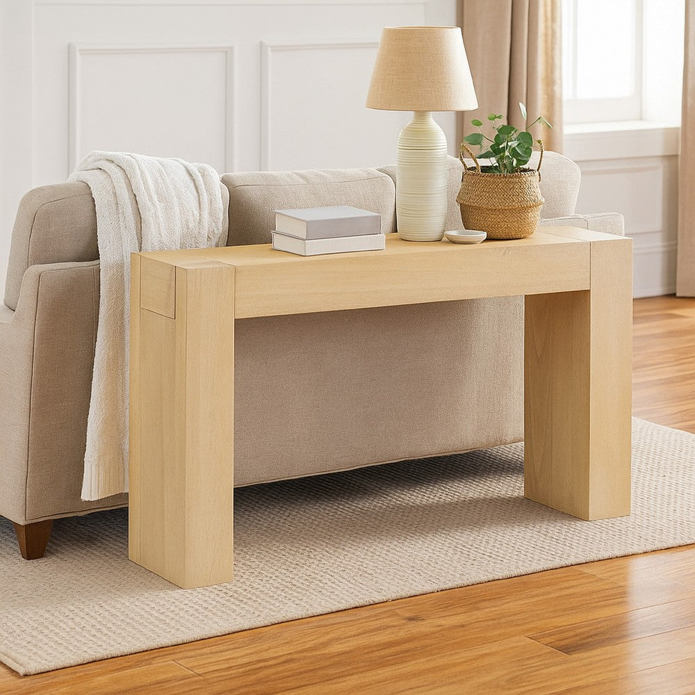 Benjara Console Table, Tall C Shaped Design, 63 Inch Light Brown Wood Body