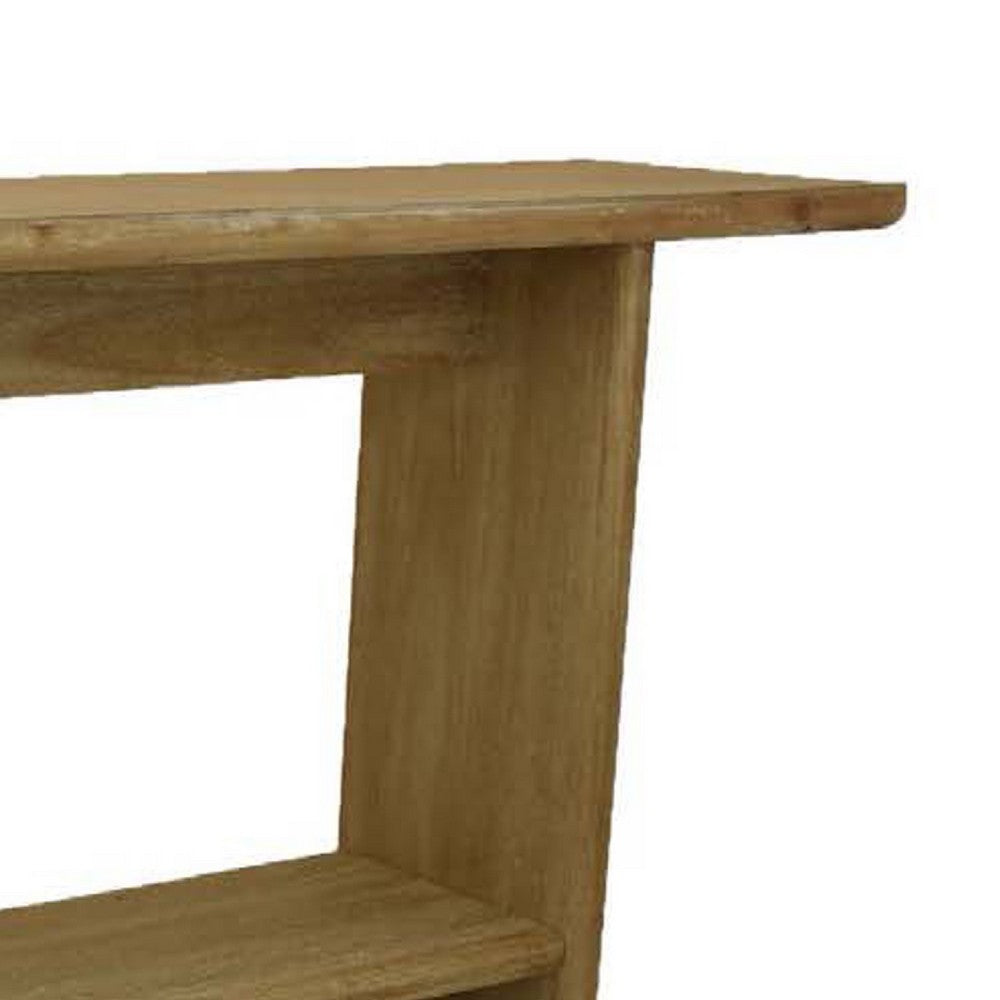 Benjara Console Table, Long Rectangular Top, 1 Shelf, 71 Inch Light Brown Wood