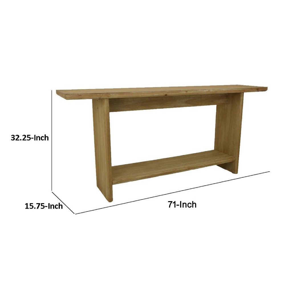 Benjara Console Table, Long Rectangular Top, 1 Shelf, 71 Inch Light Brown Wood