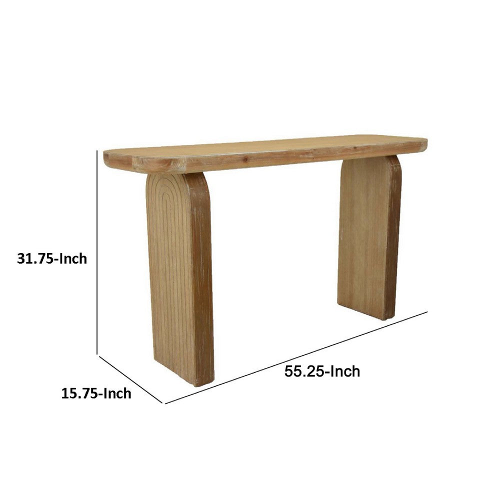 Benjara Console Table, Rounded Edge Top with Arch Legs, 55 Inch Brown Wood