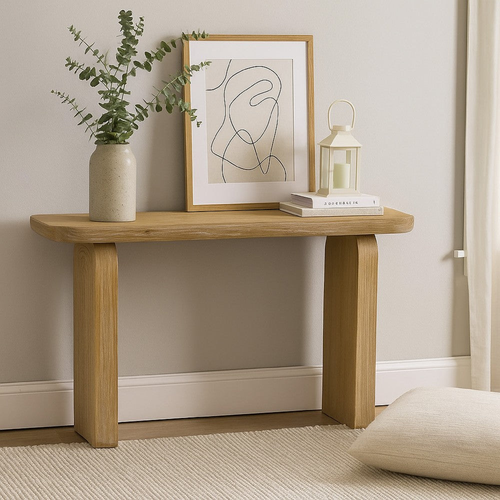 Benjara Console Table, Rounded Edge Top with Arch Legs, 55 Inch Brown Wood