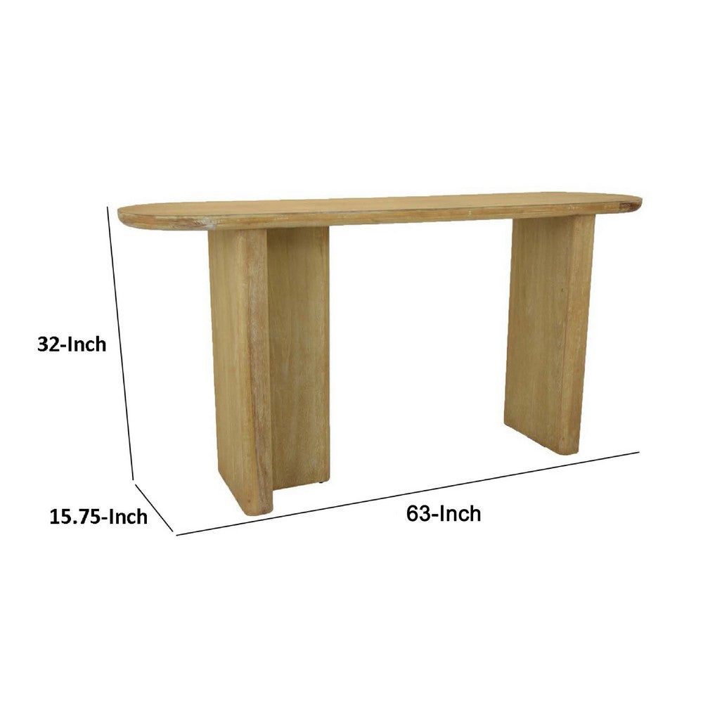 Benjara Console Table, Rounded Edge Top, Paneled Legs, XL 63 Inch Brown Wood