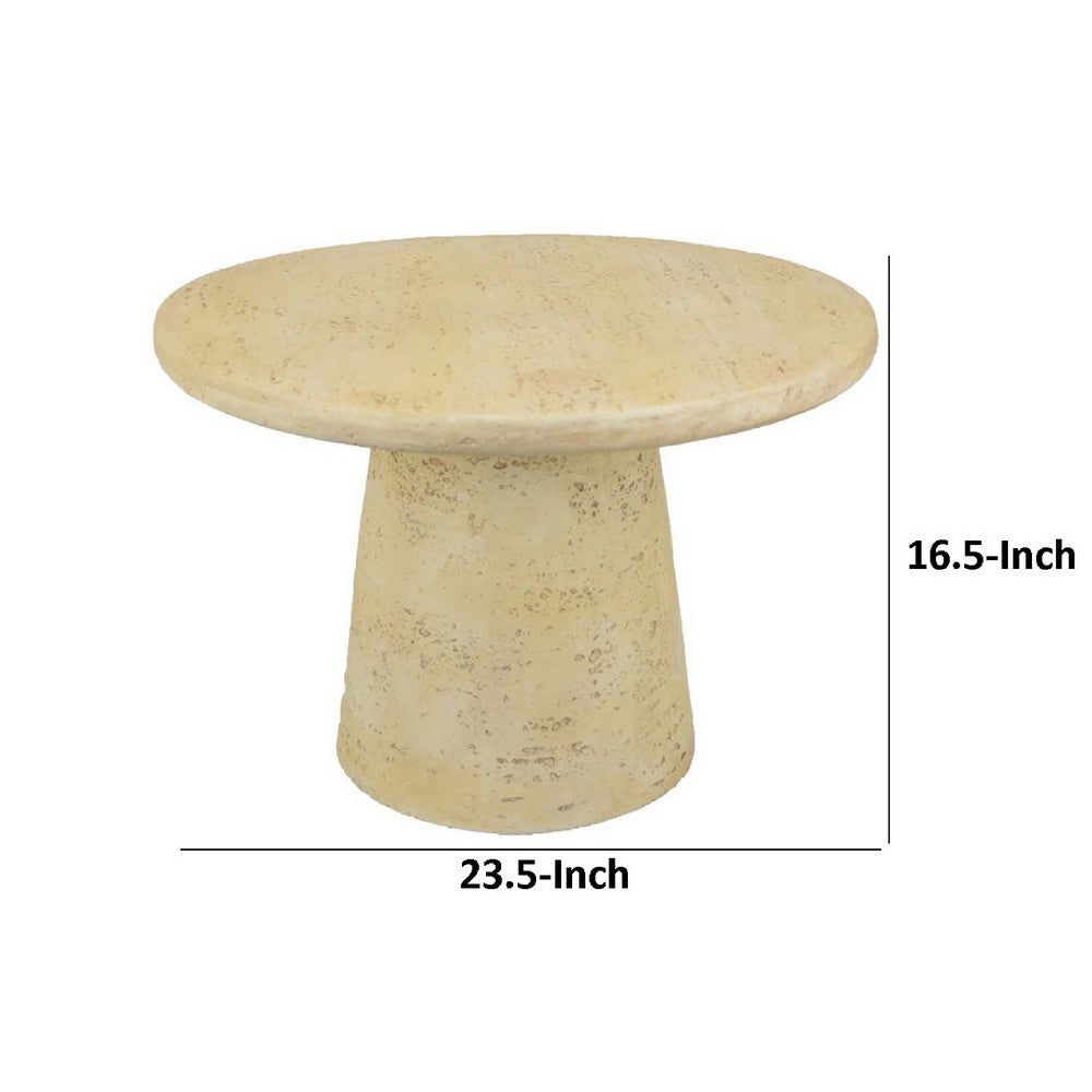 Benjara Keki Coffee Table, 24 Inch Round, Tapered Off White Resin Body