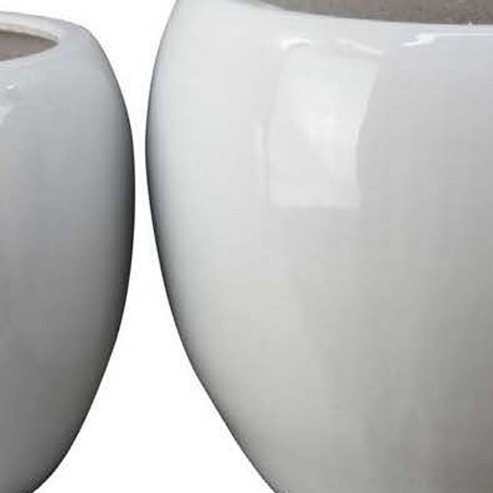 Benjara Womy Wide Decorative Planters Set of 2, Gloss White Ceramic 14 20 Inch