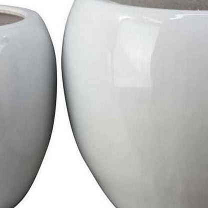Benjara Womy Wide Decorative Planters Set of 2, Gloss White Ceramic 14 20 Inch