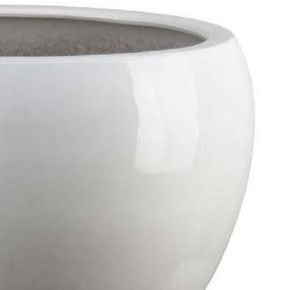 Benjara Womy Wide Decorative Planters Set of 2, Gloss White Ceramic 14 20 Inch