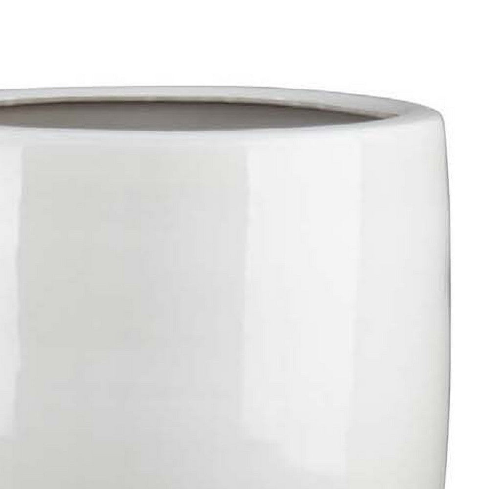 Benjara Womy Tall Decorative Planters Set of 2, Gloss White Ceramic 18 30 Inch