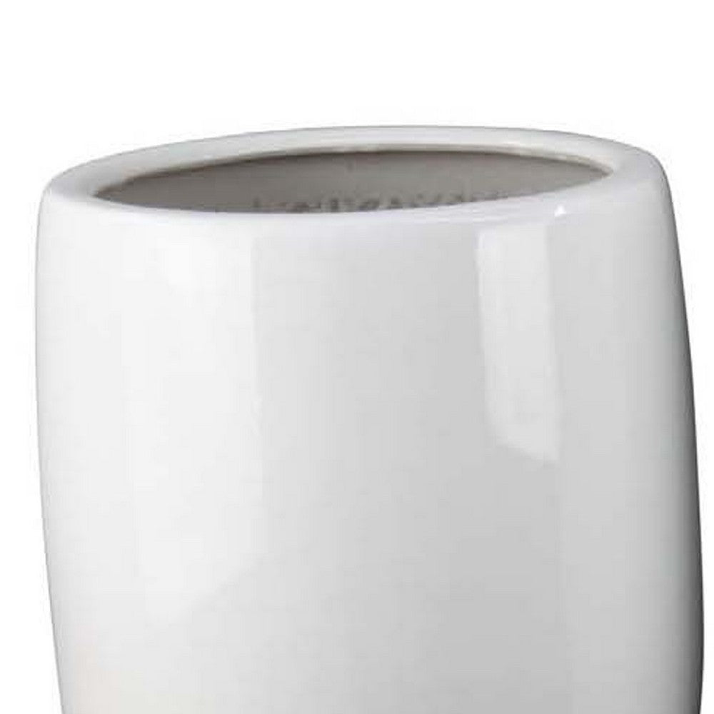 Benjara Womy Tall Decorative Planters Set of 2, Gloss White Ceramic 18 30 Inch