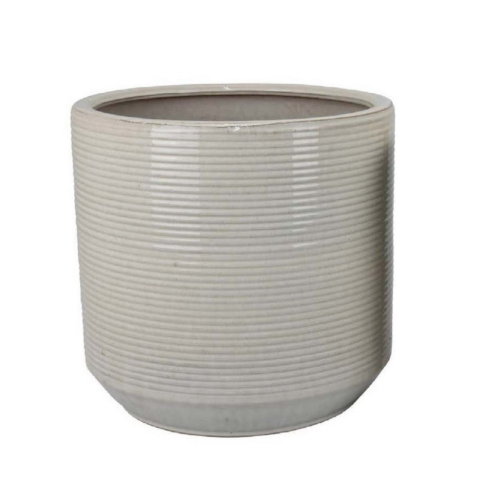 Benjara Gloria Round Planter Set of 2, Textured White Ceramic 15 14 Inch
