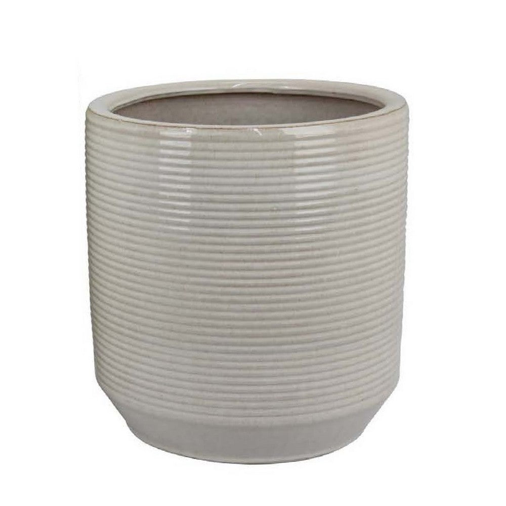Benjara Gloria Round Planter Set of 2, Textured White Ceramic 15 14 Inch