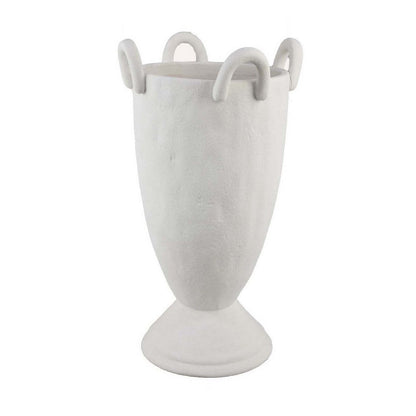 Benjara Fiji Accent Planter w Loop Handles, Pedestal White Ceramic 16 Inch