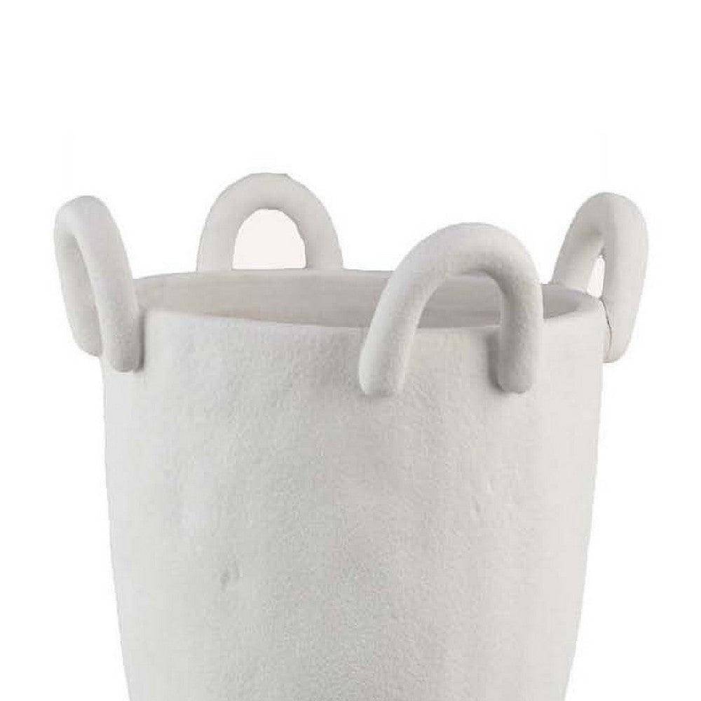 Benjara Fiji Accent Planter w Loop Handles, Pedestal White Ceramic 16 Inch