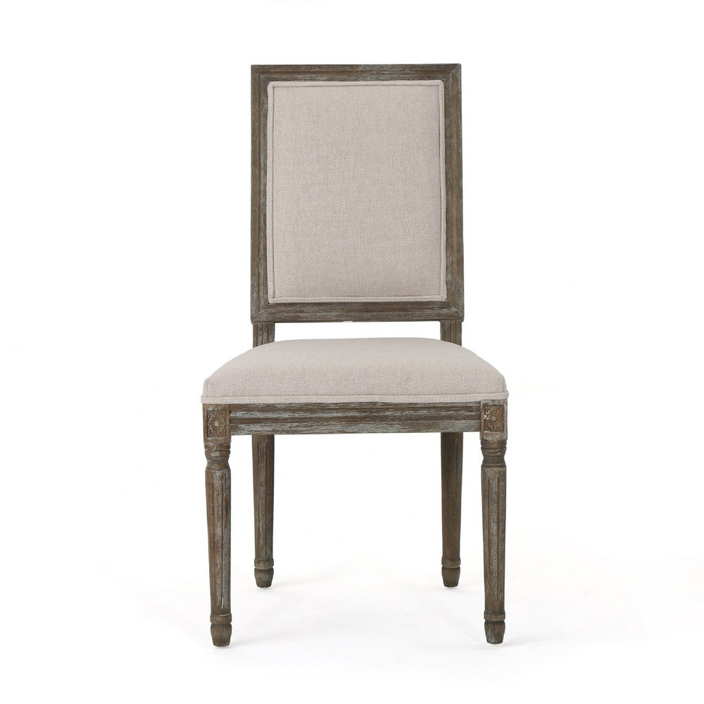 Benjara Side Dining Chair Set of 2, Wheat Beige Polyester, Distressed Brown
