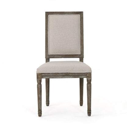 Benjara Side Dining Chair Set of 2, Wheat Beige Polyester, Distressed Brown