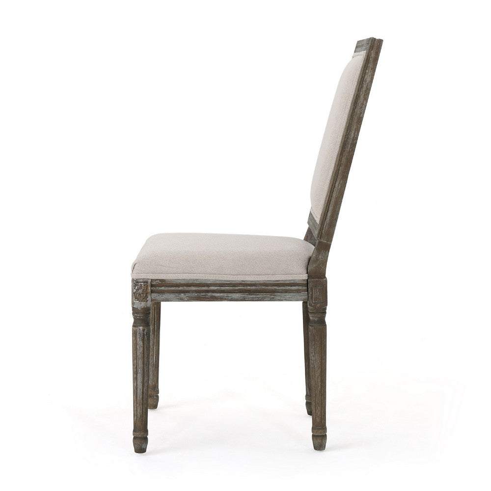 Benjara Side Dining Chair Set of 2, Wheat Beige Polyester, Distressed Brown