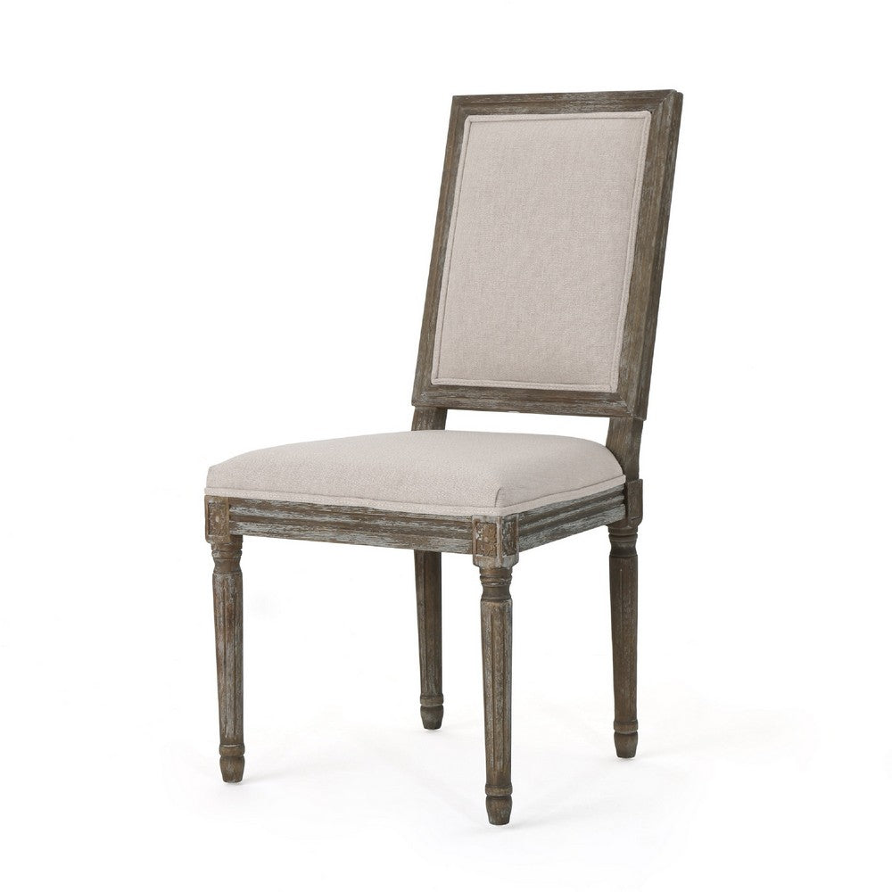 Benjara Side Dining Chair Set of 2, Wheat Beige Polyester, Distressed Brown