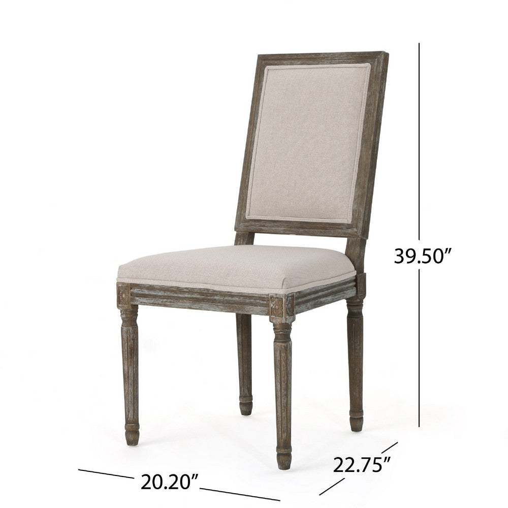 Benjara Side Dining Chair Set of 2, Wheat Beige Polyester, Distressed Brown