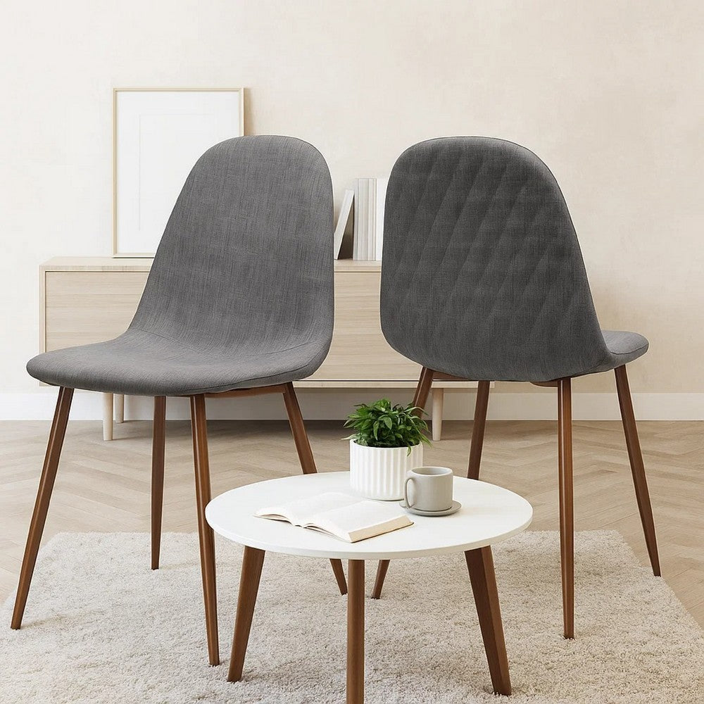 Benjara Reva Dining Side Chair Set of 2, Dark Gray Cushions, Brown Iron Frame