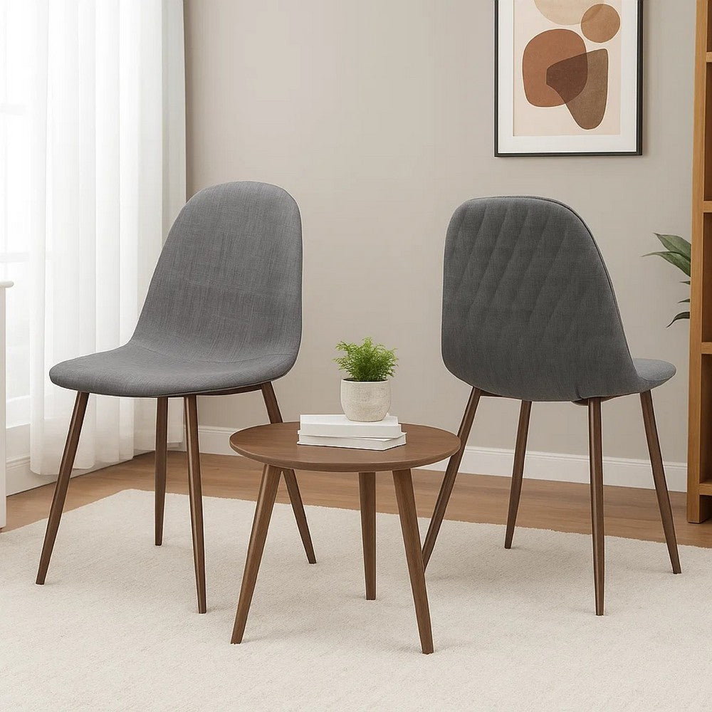 Benjara Reva Dining Side Chair Set of 2, Dark Gray Cushions, Brown Iron Frame