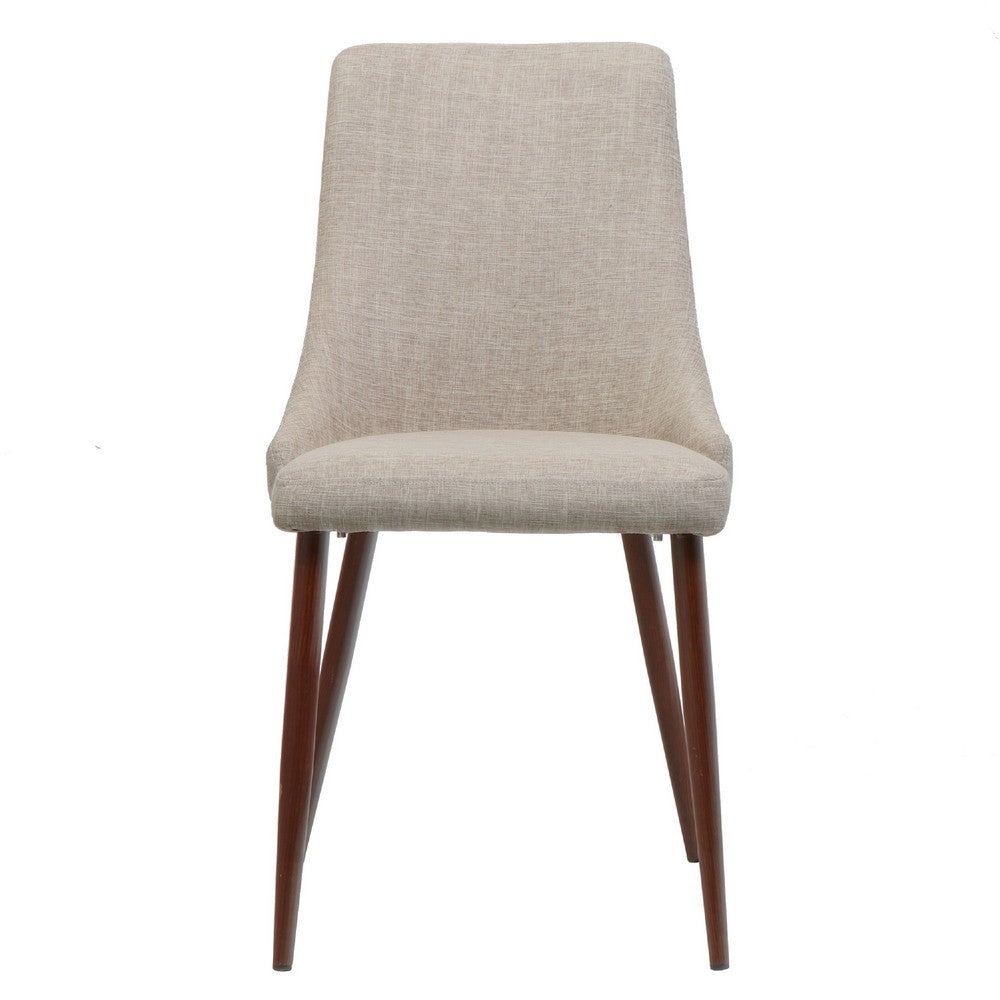 Benjara Dining Side Chair Set of 2, Wheat Brown Fabric, Tapered Iron Legs