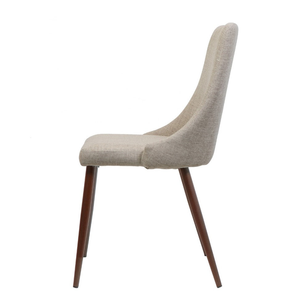 Benjara Dining Side Chair Set of 2, Wheat Brown Fabric, Tapered Iron Legs