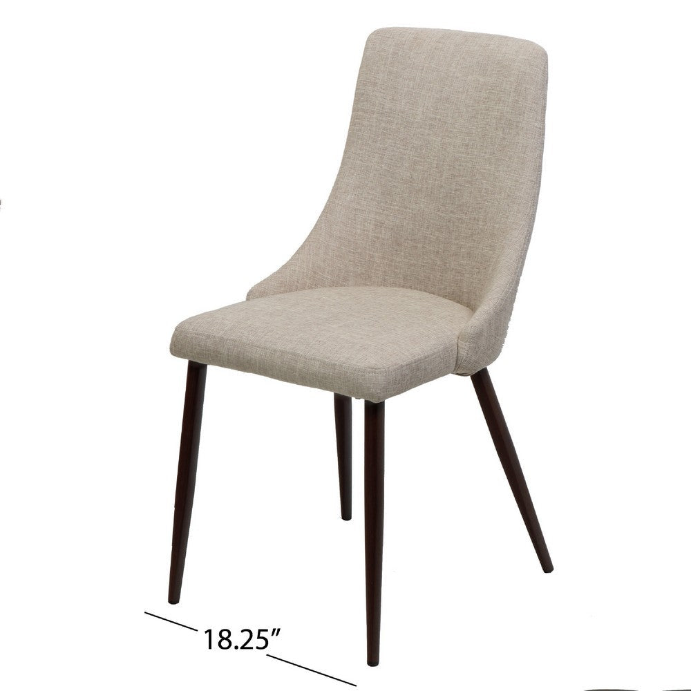 Benjara Dining Side Chair Set of 2, Wheat Brown Fabric, Tapered Iron Legs