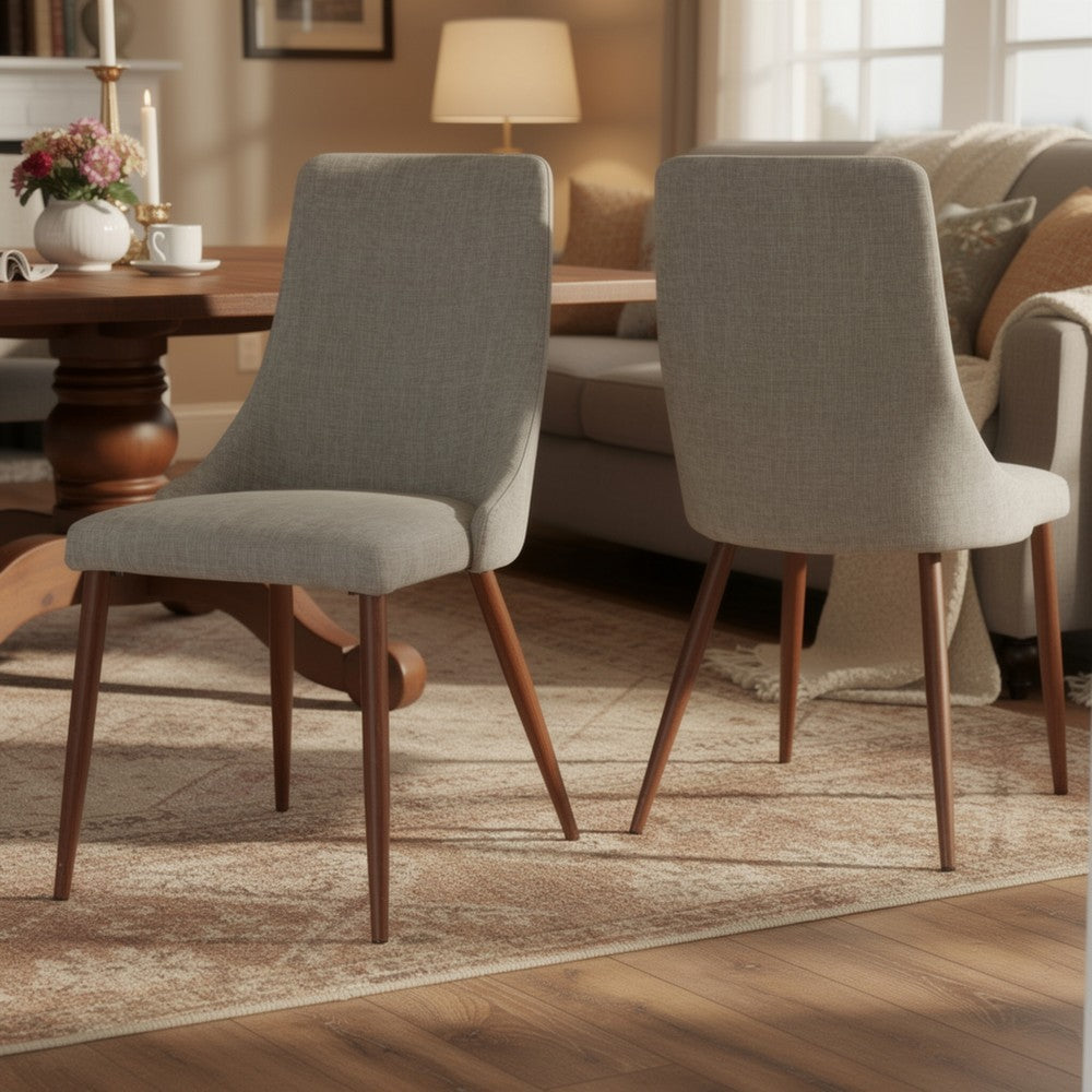Benjara Dining Side Chair Set of 2, Wheat Brown Fabric, Tapered Iron Legs