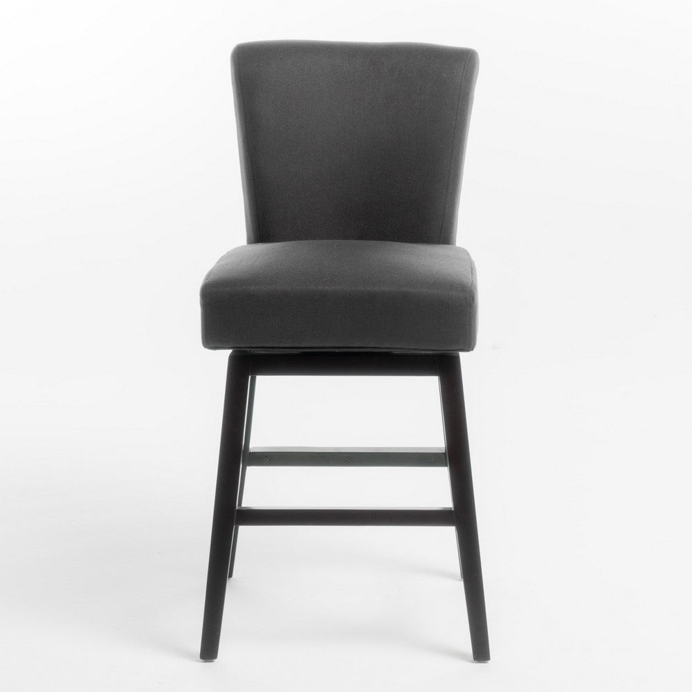 Benjara Swivel Barstool Chair, Modern Charcoal Gray Upholstery. Espresso Brown