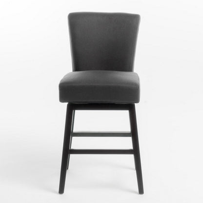 Benjara Swivel Barstool Chair, Modern Charcoal Gray Upholstery. Espresso Brown