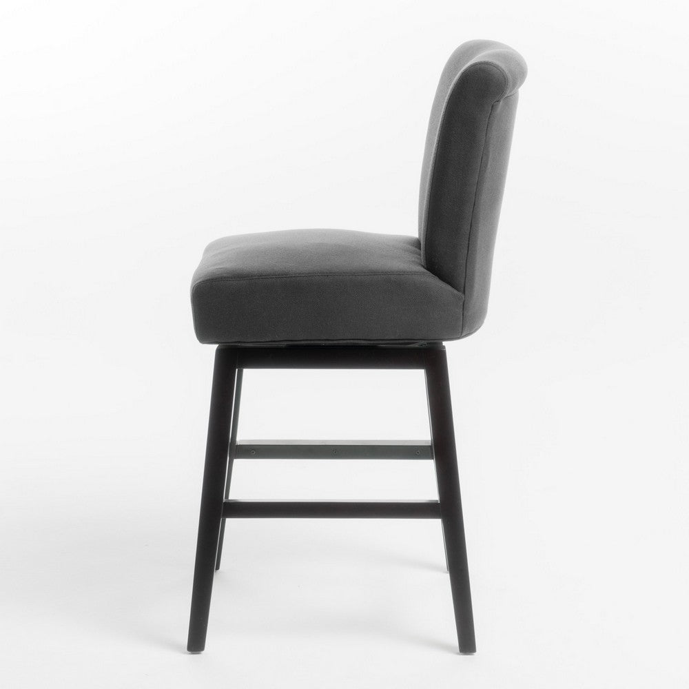 Benjara Swivel Barstool Chair, Modern Charcoal Gray Upholstery. Espresso Brown