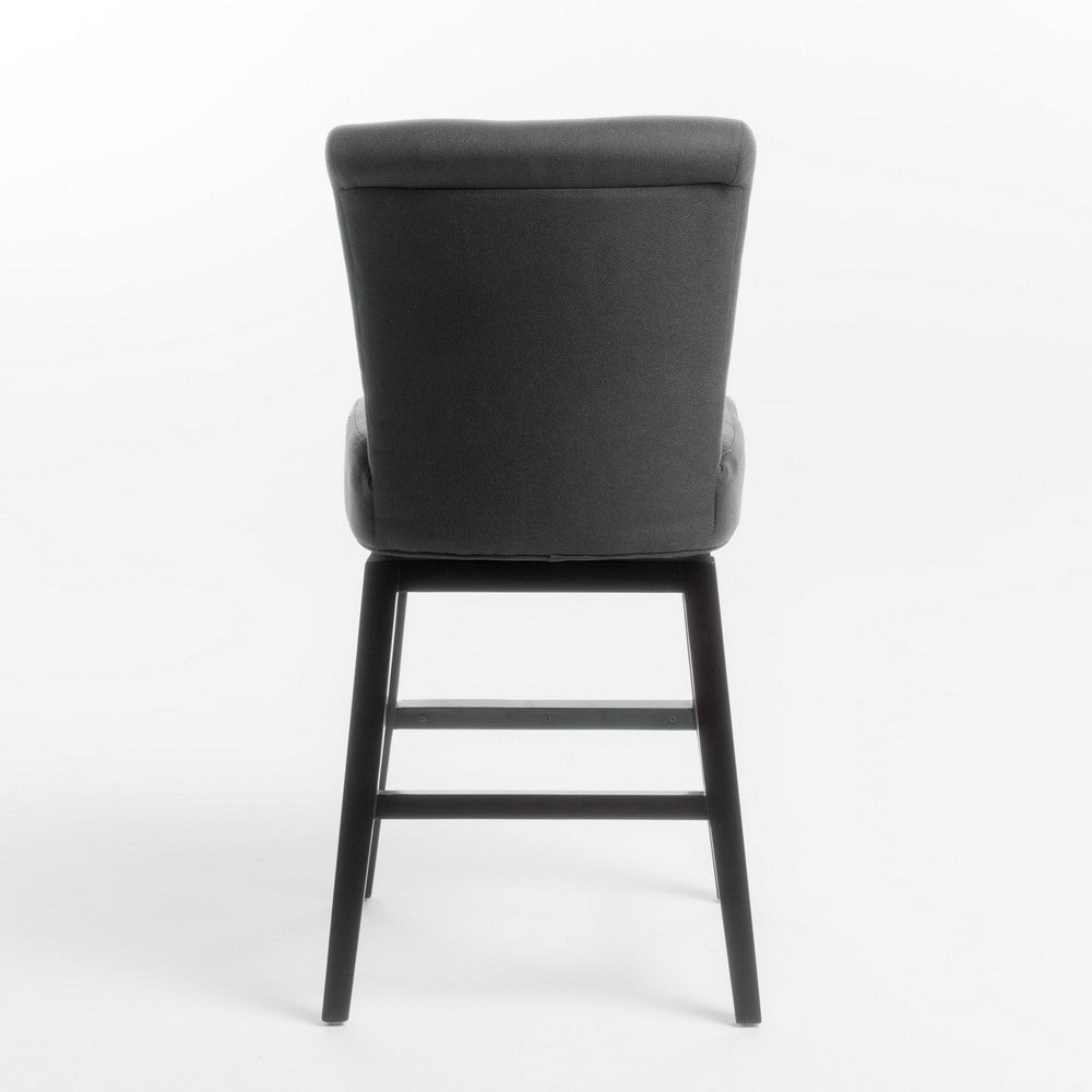 Benjara Swivel Barstool Chair, Modern Charcoal Gray Upholstery. Espresso Brown