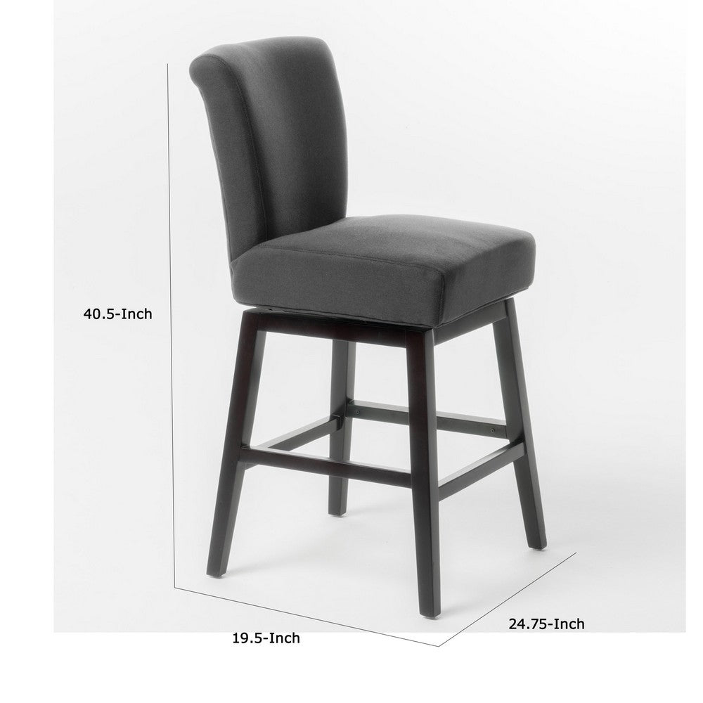 Benjara Swivel Barstool Chair, Modern Charcoal Gray Upholstery. Espresso Brown