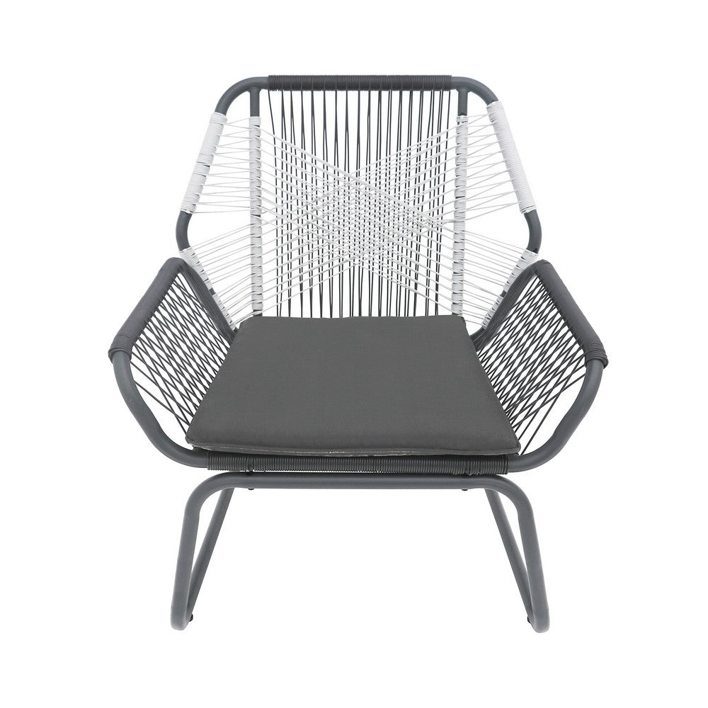 Benjara Meny Outdoor Club Chair Set of 2, White Rattan Woven, Matte Gray Metal