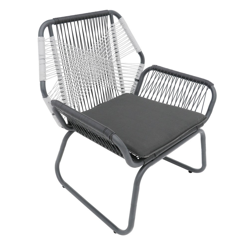 Benjara Meny Outdoor Club Chair Set of 2, White Rattan Woven, Matte Gray Metal