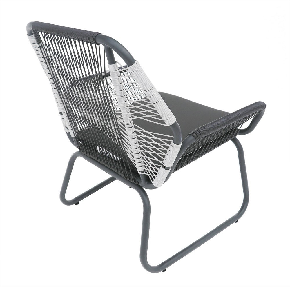 Benjara Meny Outdoor Club Chair Set of 2, White Rattan Woven, Matte Gray Metal