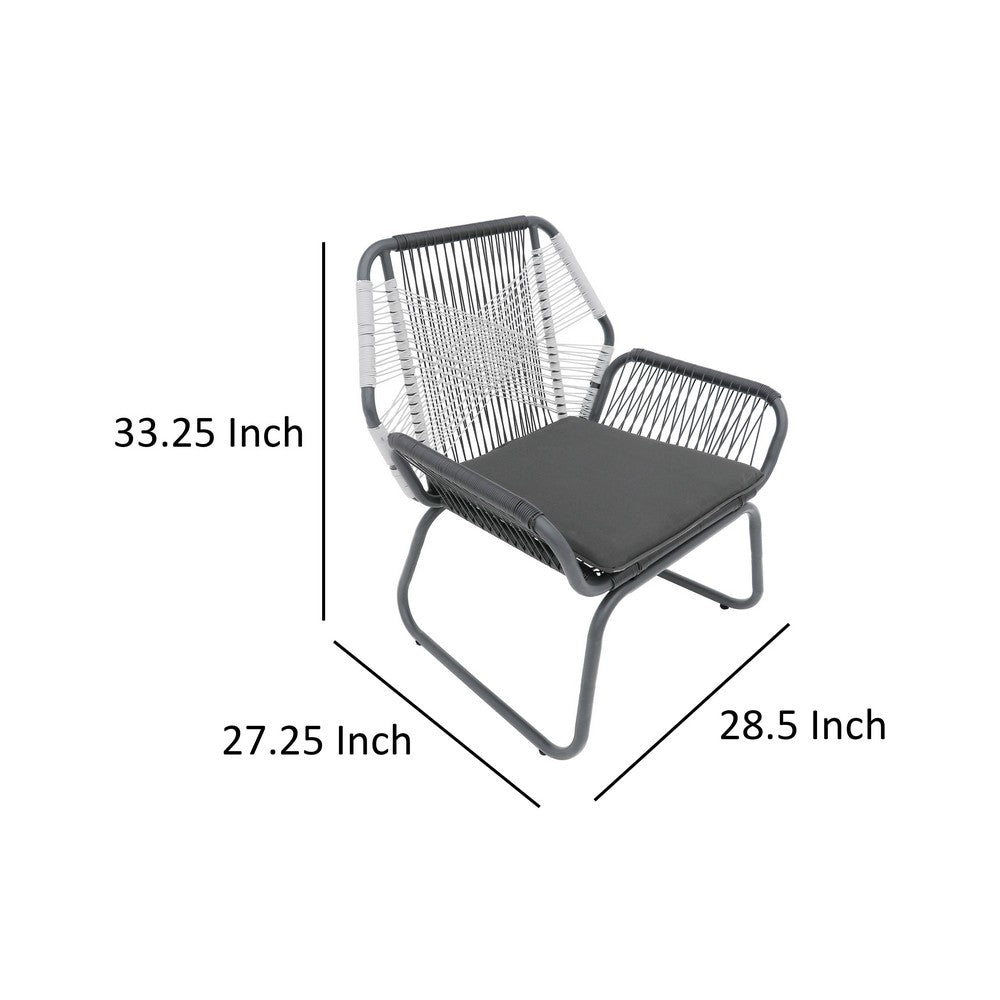 Benjara Meny Outdoor Club Chair Set of 2, White Rattan Woven, Matte Gray Metal
